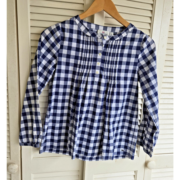 Vineyard Vines Girls Long Sleeve Top Tunic Blue and White Gingham Check Large 14 - Picture 1 of 10